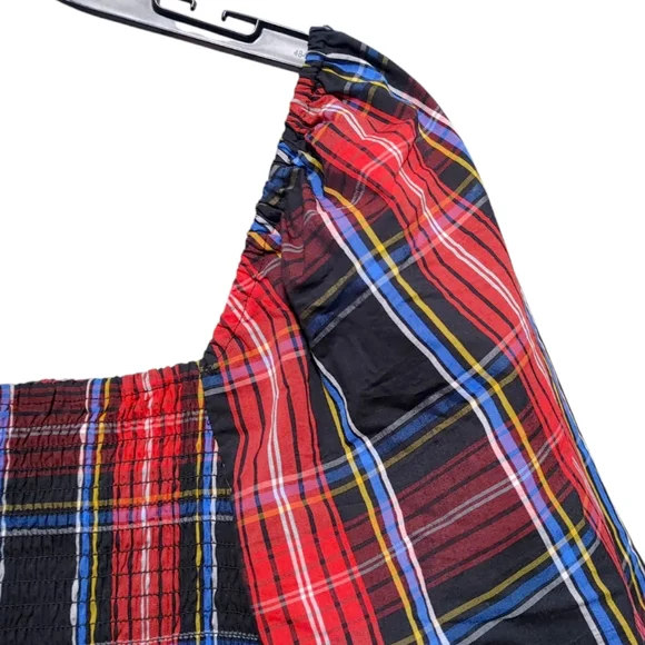 Draper James Red Plaid Smocked Peplum Poof Sleeve Top Womens Size Extra Large XL - Picture 8 of 9